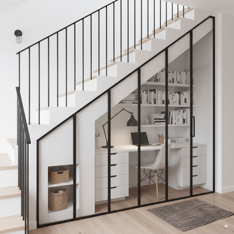 Verrière sous escalier transformée en bueau