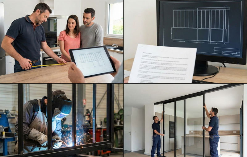 Installation d'une verrière avec porte coulissante par AB Verrière à Nantes